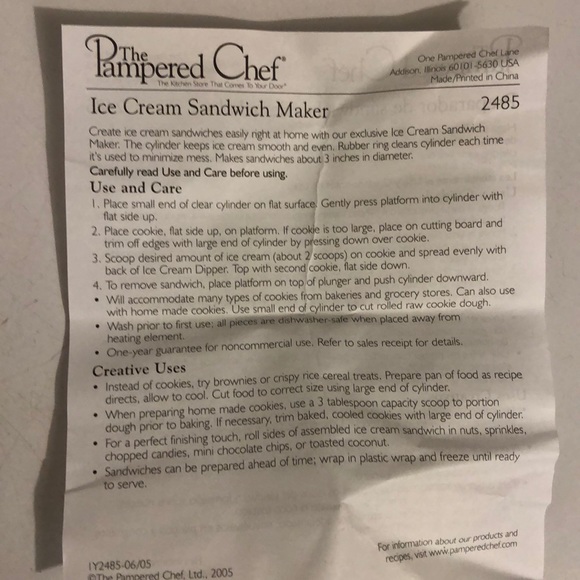 The Pampered Chef Kitchen Pampered Chef Ice Cream Sandwich Maker